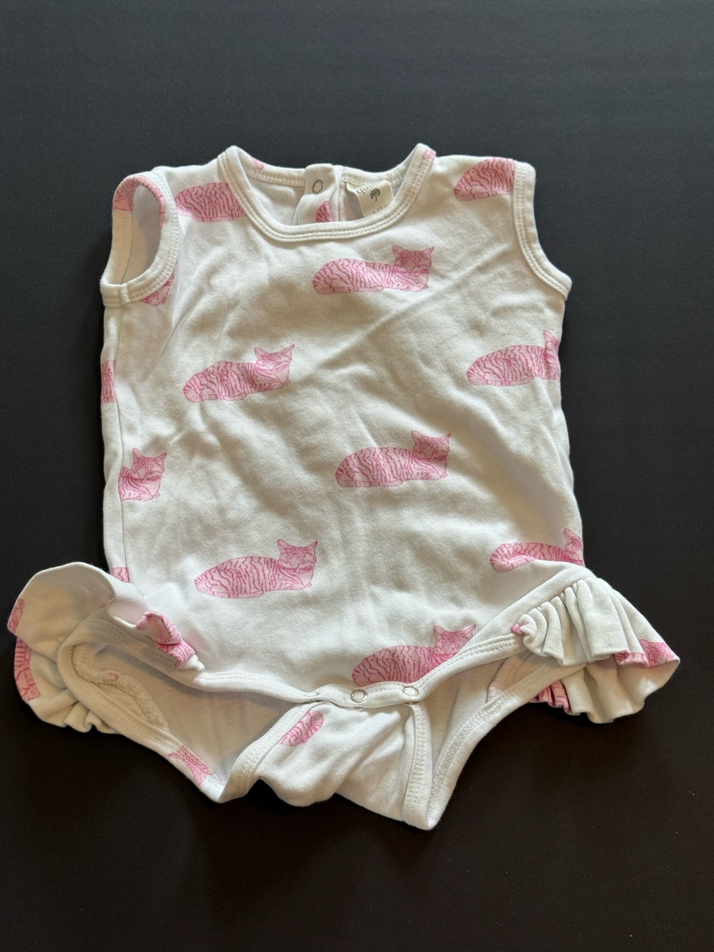 kate quinn White and Pink Kitty Print Ruffle One-Piece Bodysuit